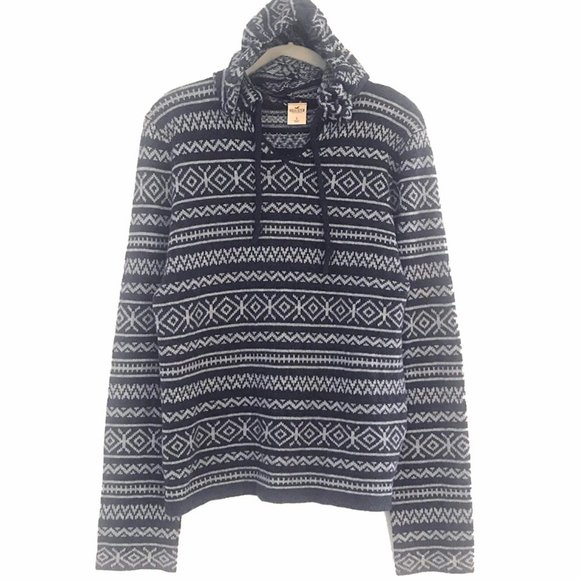 Hollister Navy Gray Fairisle Hoodie - Size S - Picture 1 of 7